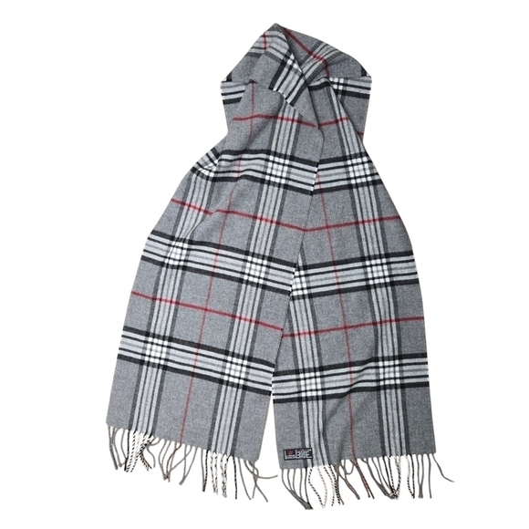 V. Fraas Women's Casmink Scarf Gray Red Black Plaid 100% Acrylic - Picture 1 of 3